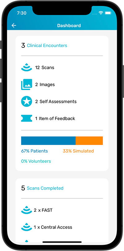 Log My Scan Ultrasound Logbook Dashboard of Scanning Activity